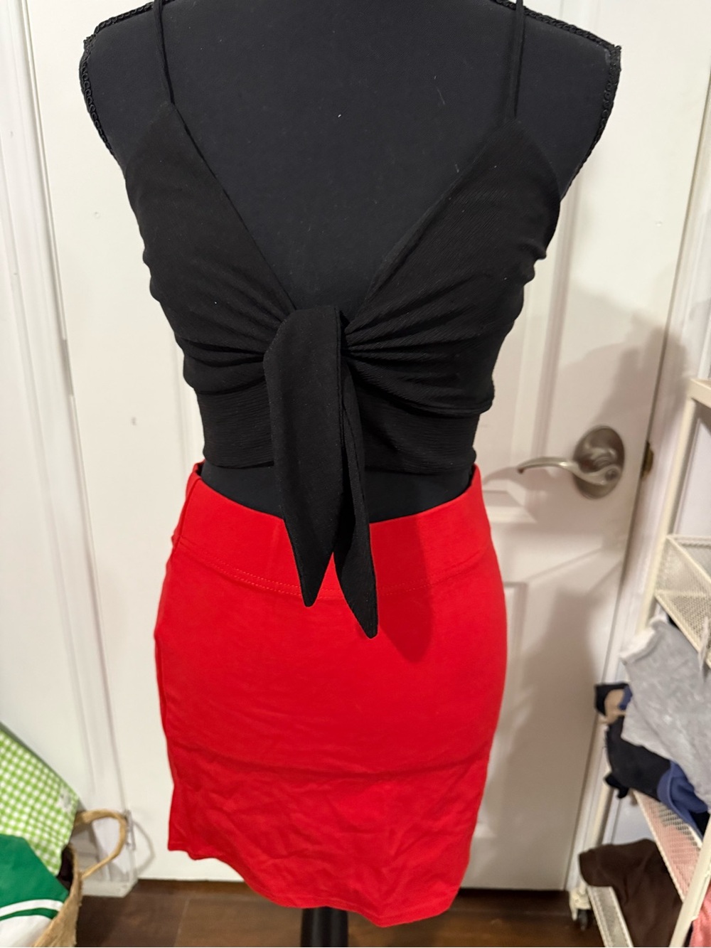 Black Tie-Front Crop Dress